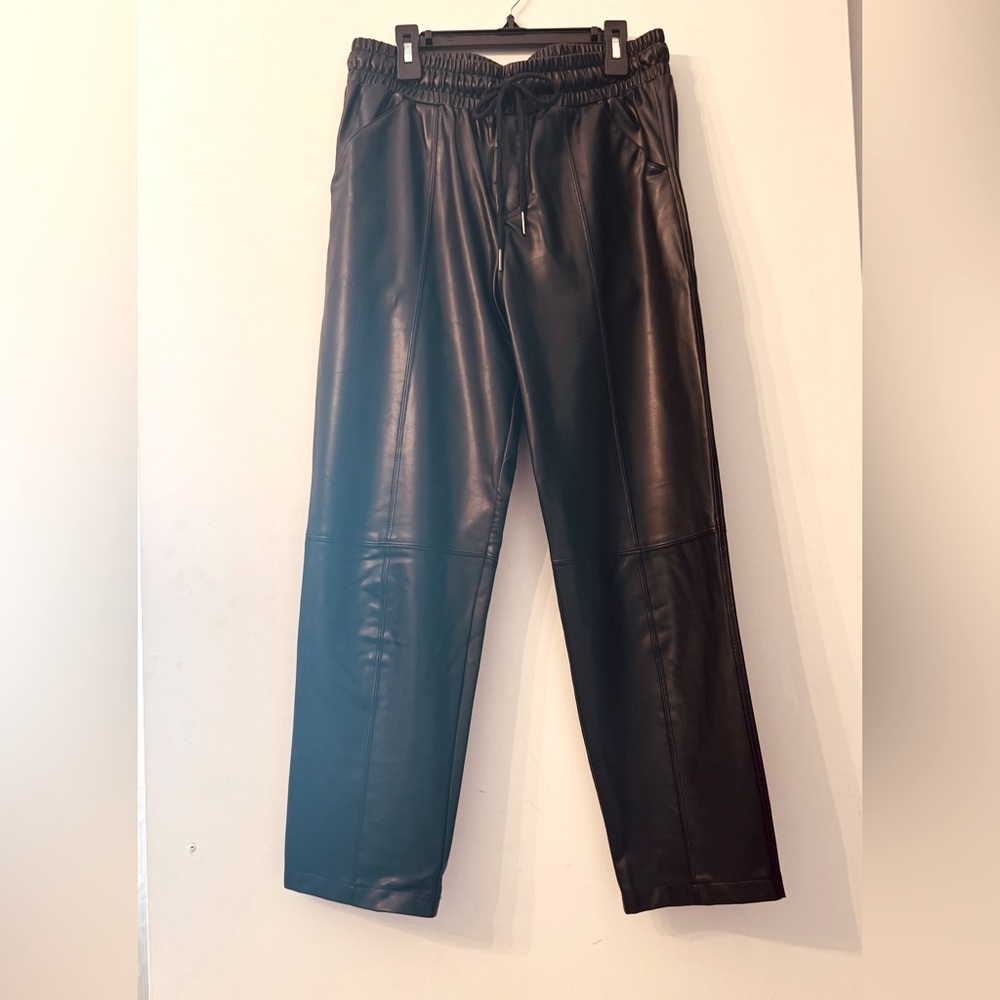 David Lerner Medium Woman’s Vegan Leather Black Drawstring Pants